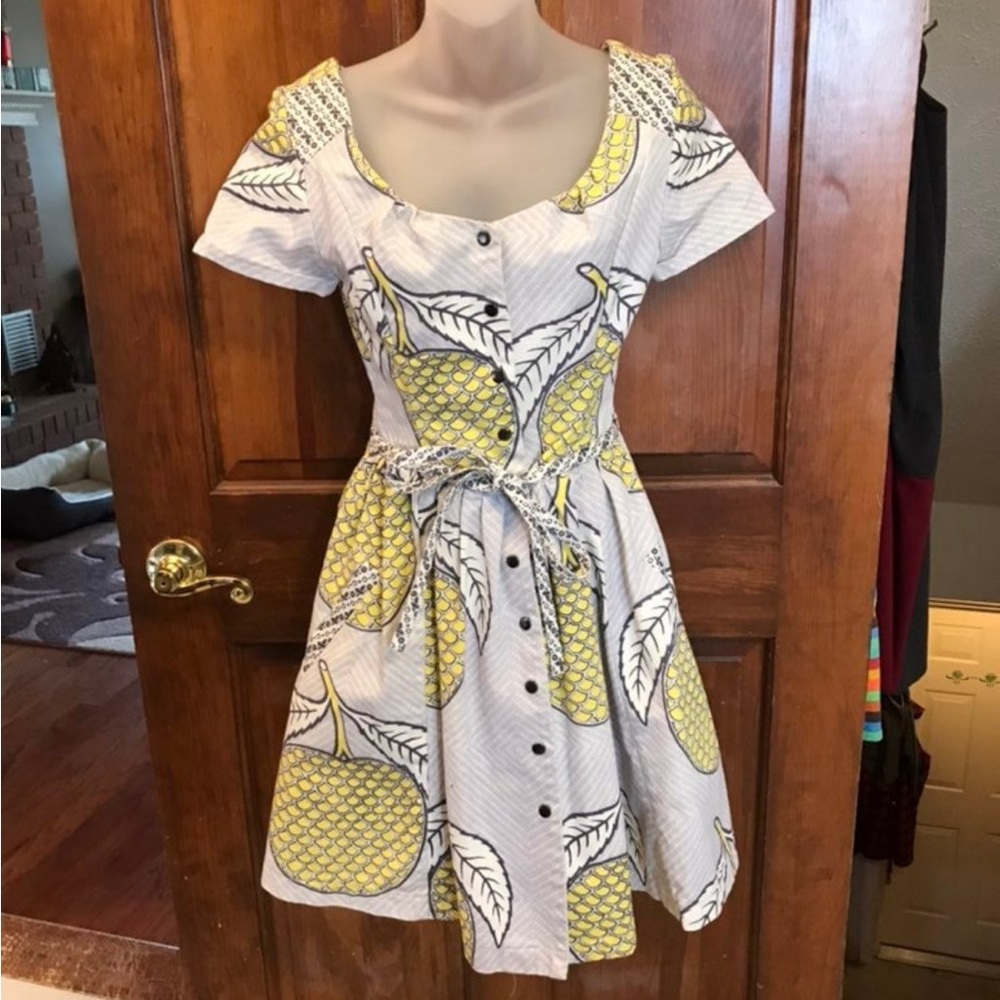 Suno Pinapple Print Button Up Mini Dress Sm XS